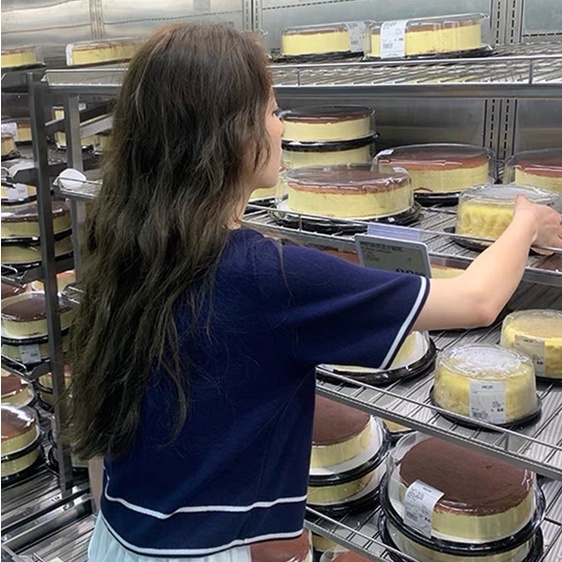 Áo dệt kim NZN ngắn tay màu tương phản thời trang Pháp cho nữ