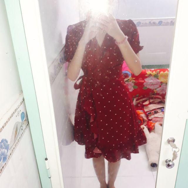 Đầm Nữ Đỏ Bi Đuôi Cá