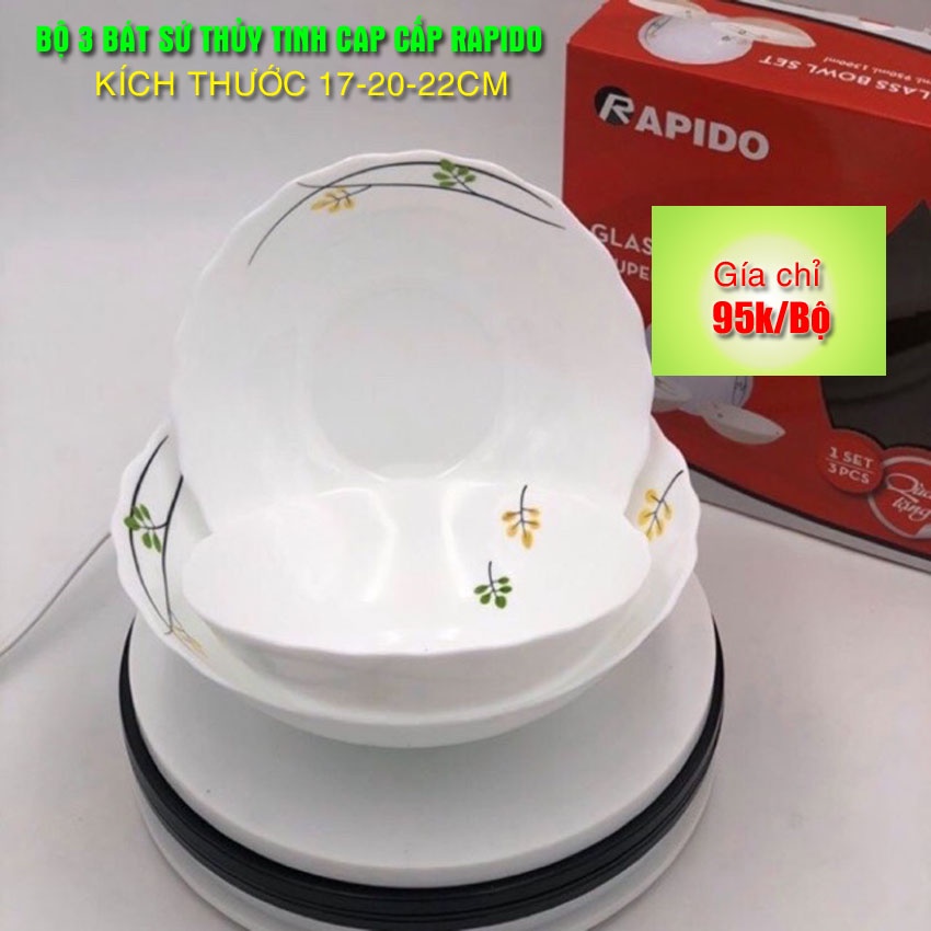 Flasd Sale giảm 50% - Bộ 3 bát tô sứ thủy tinh cao cấp Rapido, 600-900-1200ml thiết kế tinh tế tinh xảo, sang trọng