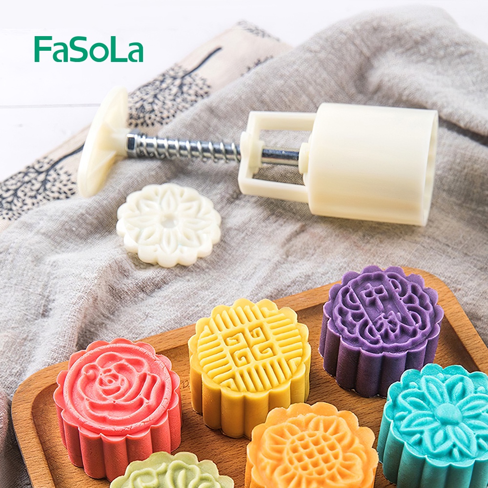 Khuôn bánh trung thu lò xo 4 mặt tròn FASOLA FSLDZ-229C