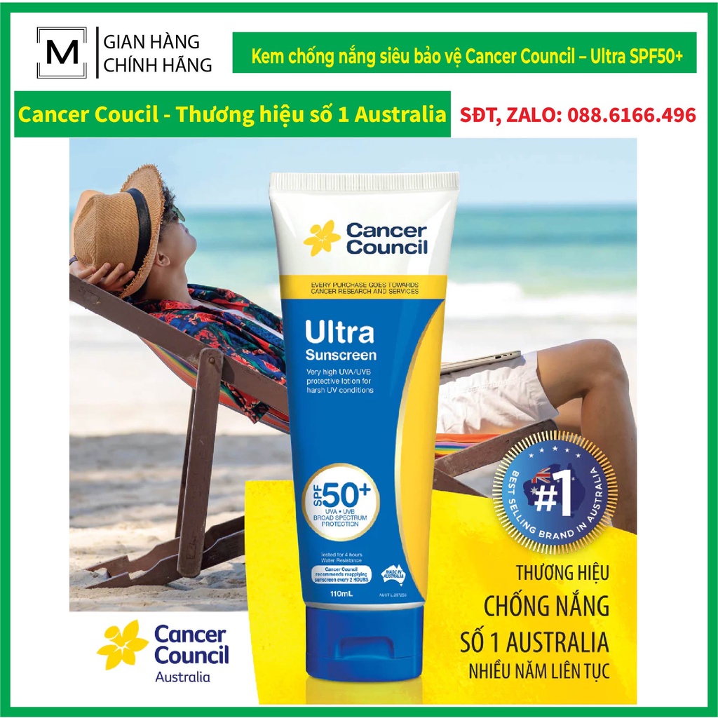 Kem chống nắng siêu bảo vệ Cancer Council – Ultra SPF50+ 35ml/110ml/250ml