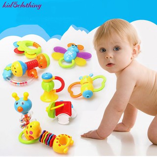 9Pcs Infant Baby Gift Toy Set Rattle Teether Toy Grasp Toys Milk Bottle