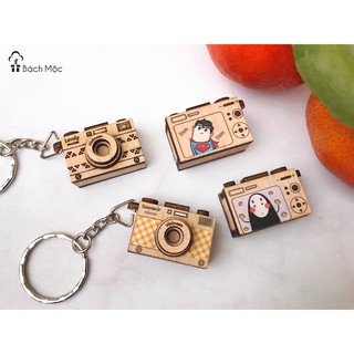 Combo 200 móc khóa gỗ in hình máy ảnh