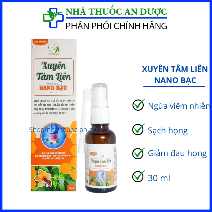 Xịt xuyên tâm liên cao ong xanh nano bạc Giúp ngăn ngừa và cải thiện các triệu chứng viêm nhiễm vùng miệng – Chai 30ml
