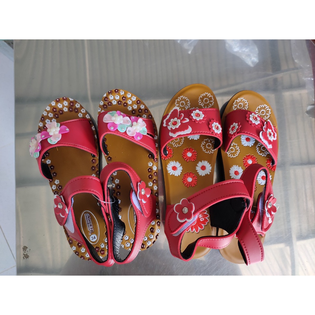 Giày Sandal quai hậu cho bé gái hoạ tiết Hoa đính đá đi học Viễn Thông siêu bền
