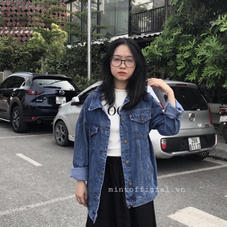 Áo denim jacket màu xanh đậm