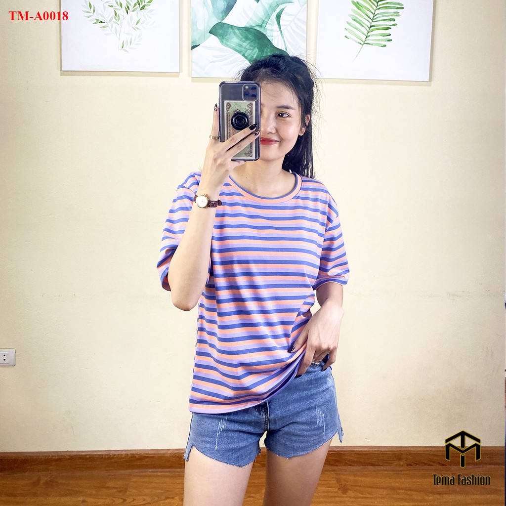 Áo phông nữ TEMA - Áo thun nữ tay lỡ kẻ ngang cổ tròn chất cotton siêu mát | BigBuy360 - bigbuy360.vn