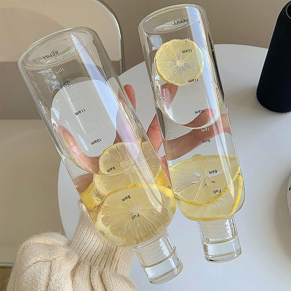 AVALENTINE Water Bottle Portable 500/750ML Transparent Drinkware Durable Juice Milk Tea Cup With Time Marker Drinking Cup
