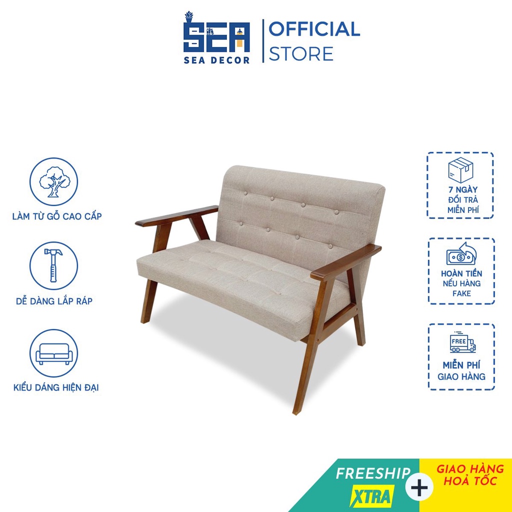 Ghế sofa phòng khách SEADECOR gỗ tự nhiên cao cấp, thiết kế tay dẹt, nệm êm và bền thích hợp cho mọi gia đình