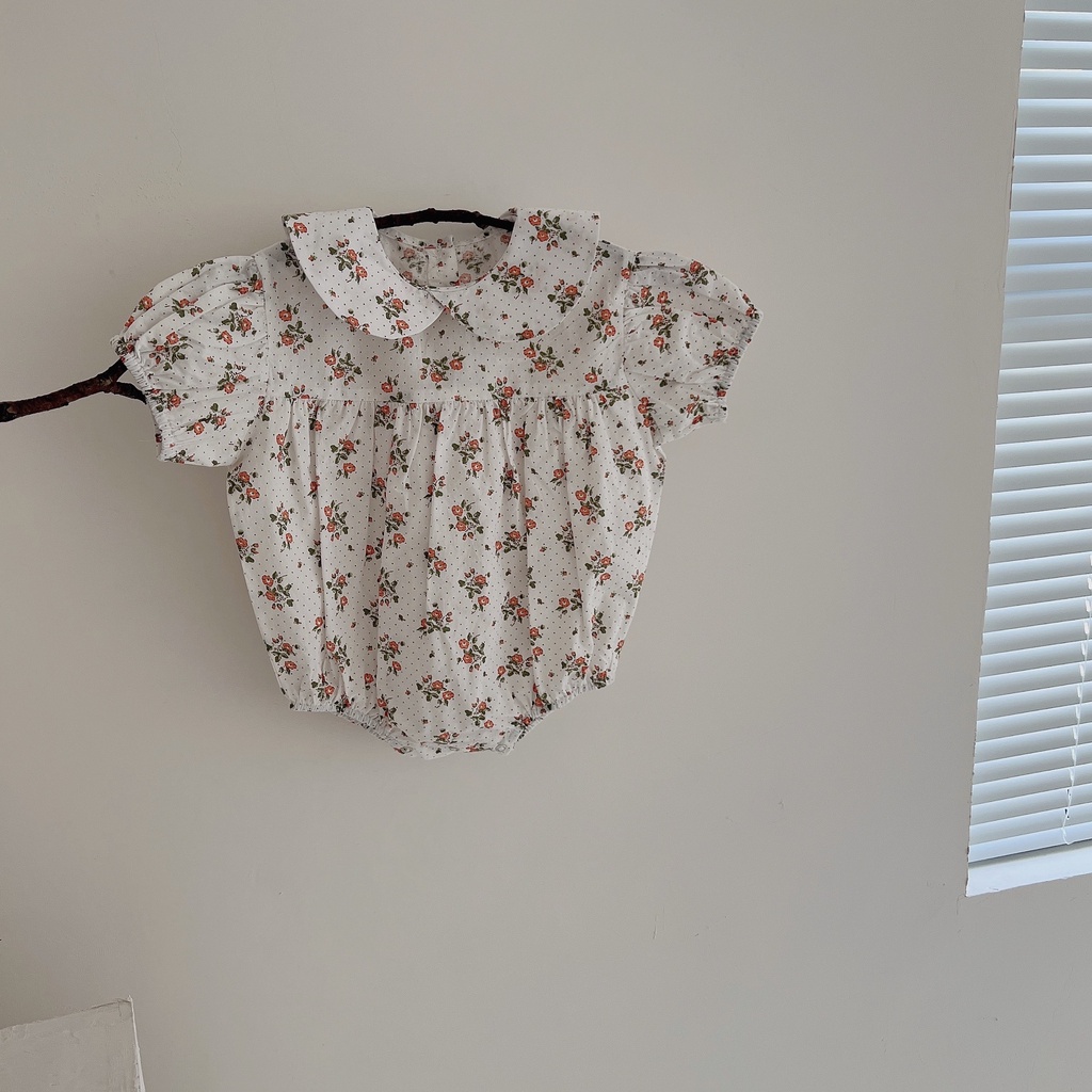 Bộ Áo Liền Quần Tay Ngắn Chất Liệu Cotton In Họa Tiết Hoa Thời Trang Mùa Hè Cho Bé Gái 0-2 Tuổi