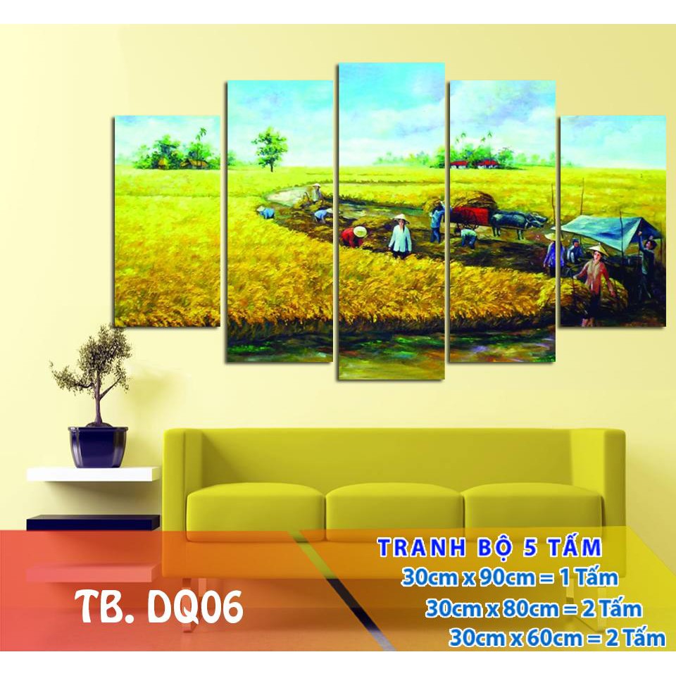 Bộ 5 tấm tranh treo tường Đồng Quê TB.DQ06 /Gỗ nhập khẩu Hàn Quốc-Bo viền,chống lóa,ẩm mốc,mối mọt
