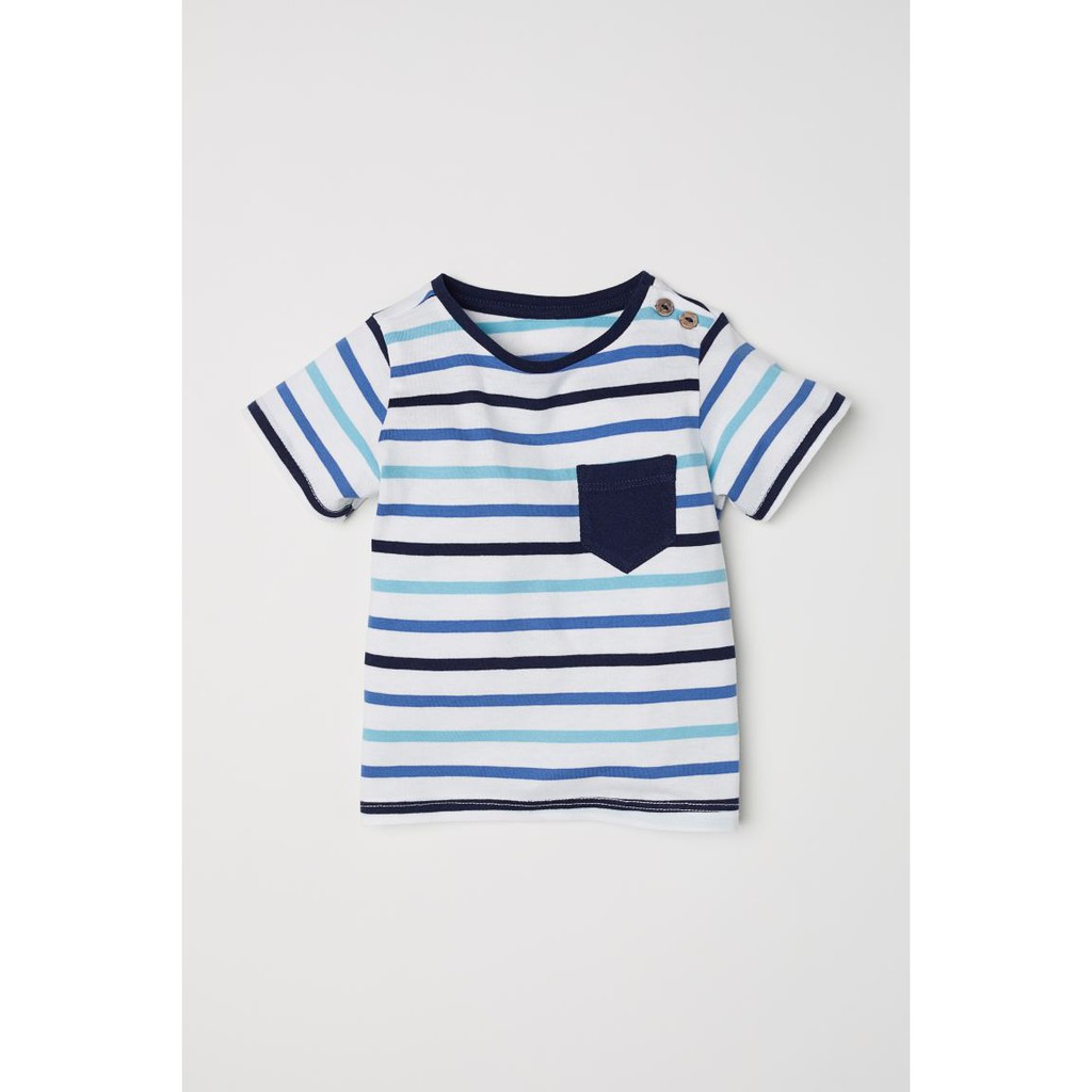 Áo kẻ xanh HM H&amp;M sz 4-6m_hàng chính hãng Anh