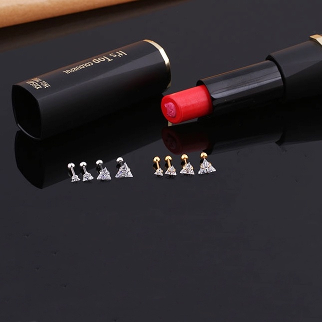 Bông tai titan nữ đính đá hình tam giác 3 mm 4 mm 5 mm (giá 1 chiếc)