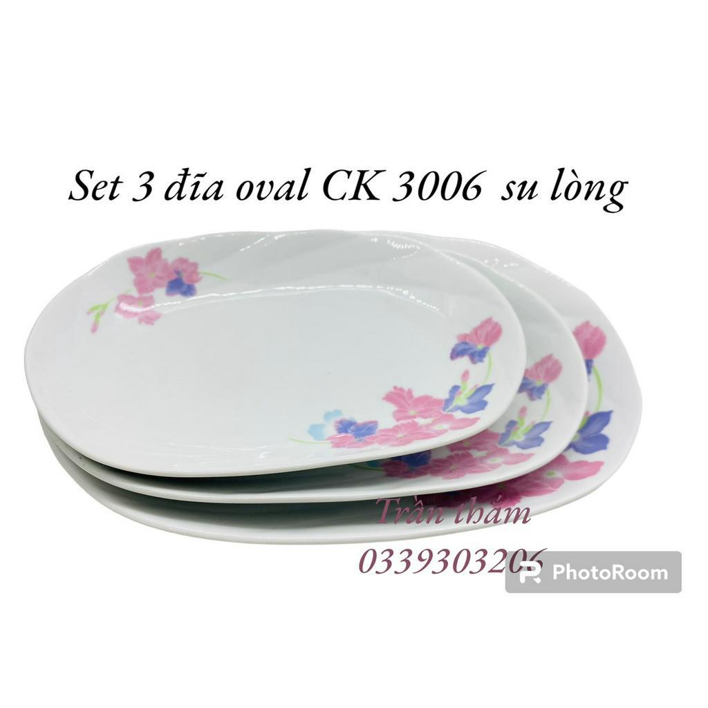 Set 3 đĩa oval CK  hoa hồng cỡ 7-8-9