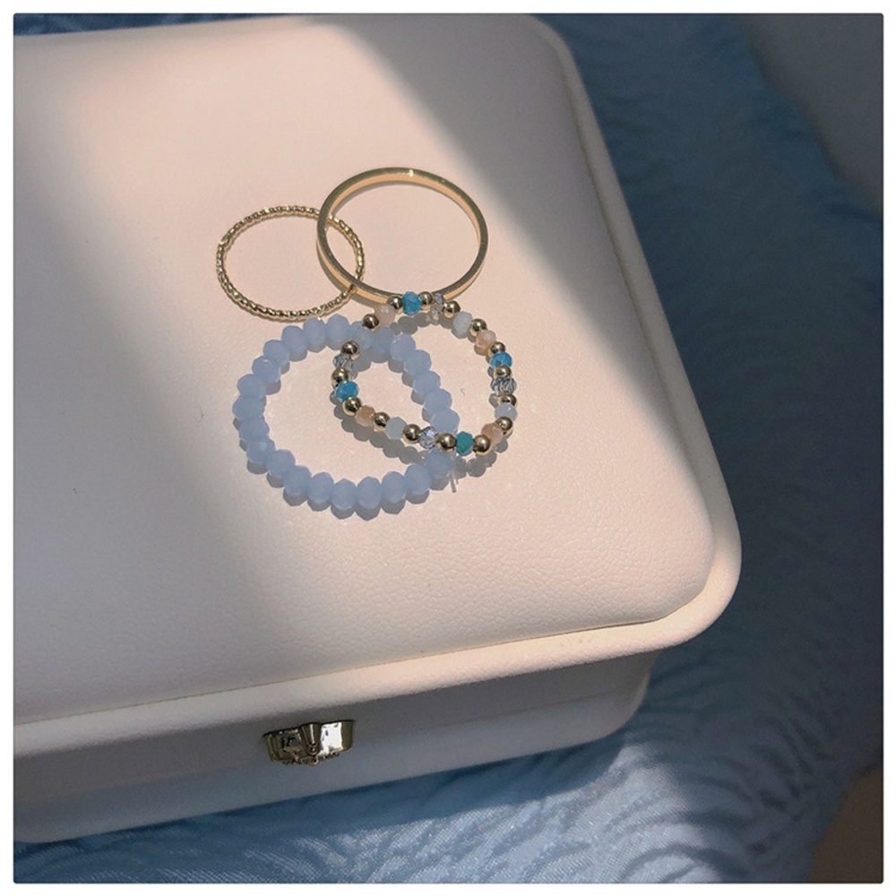 Cod Qipin Bộ 4 Nhẫn Kim Loại Xỏ Hạt Pha Lê Nhiều Màu Sắc Trang Sức Thời Trang Làm Quà Tặng Cho Nữ