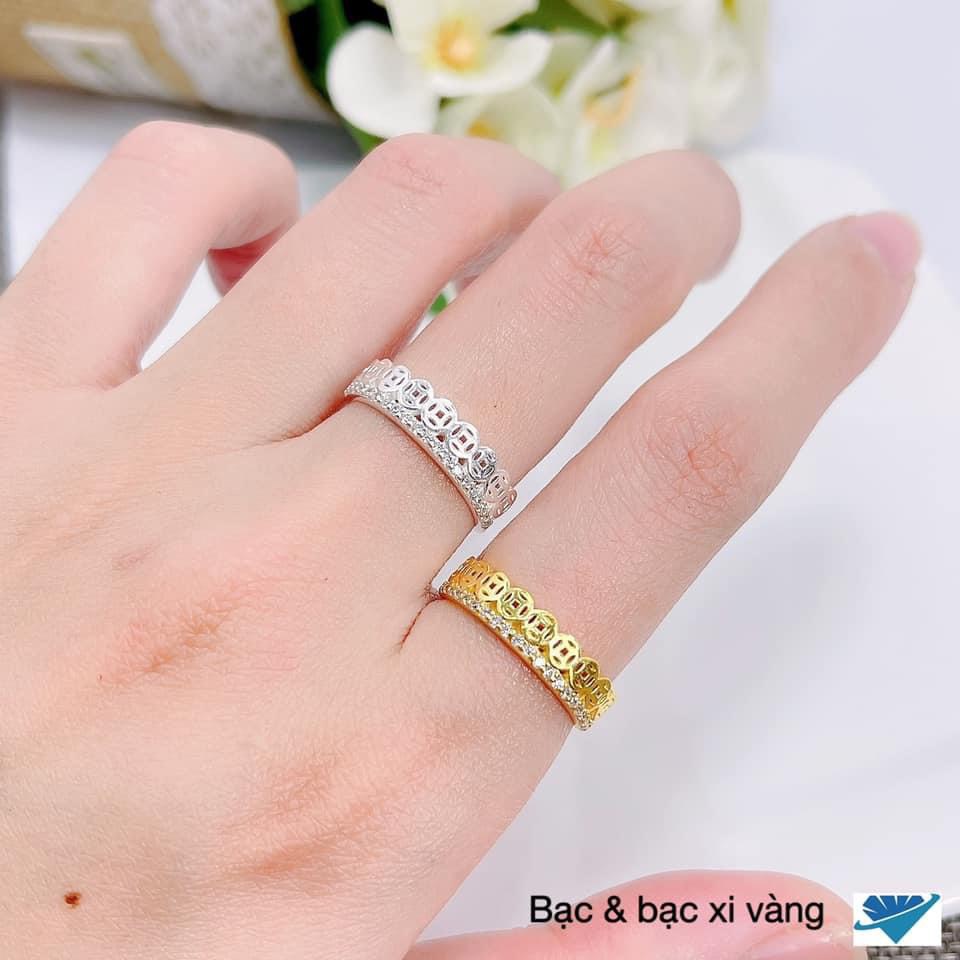 Nhẫn kim tiền bạc thật đính đá nhỏ mang lại tài lộc may mắn - Kho sỉ bạc Nhất Linh