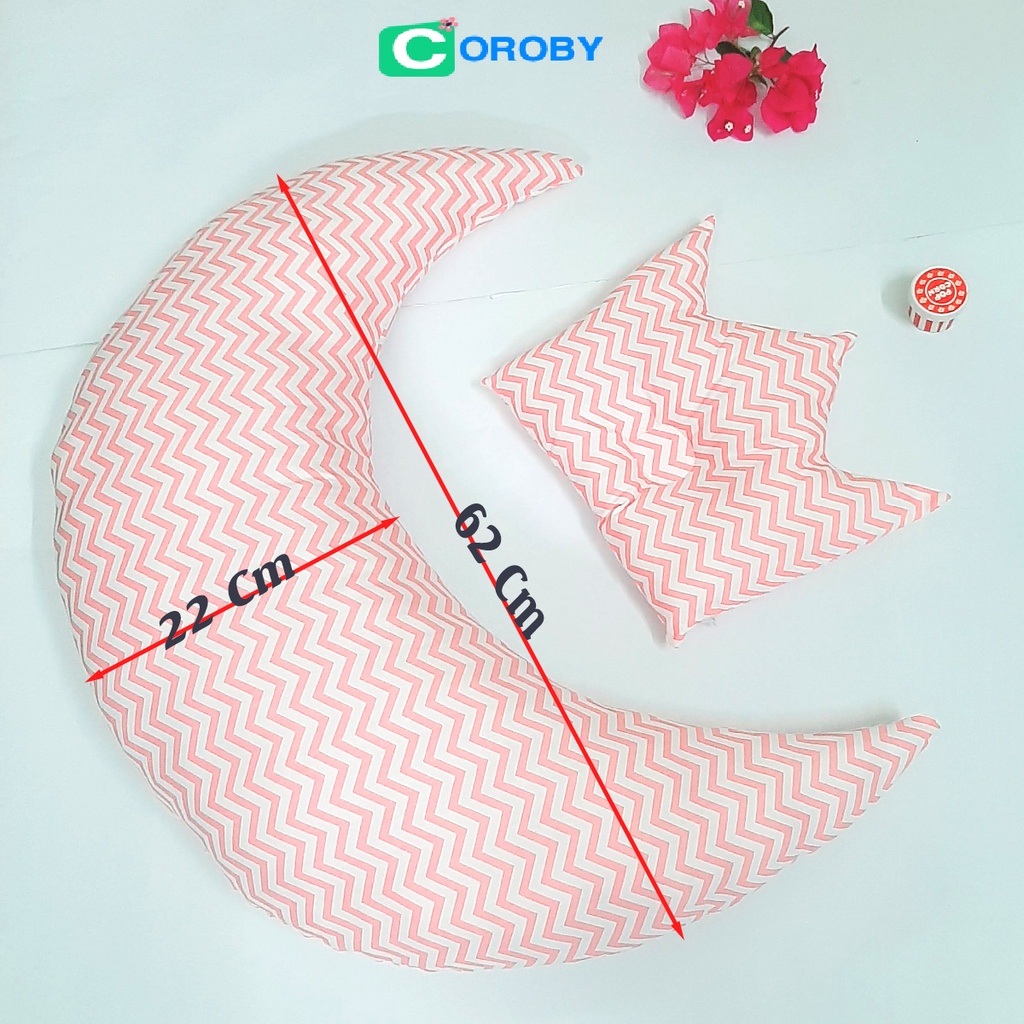 Gối Ôm cho Bé hình ánh trăng ngộ nghĩnh cực đáng yêu 2 lớp chất liệu Cotton siêu mát kèm gối lõm êm ái mềm mịn