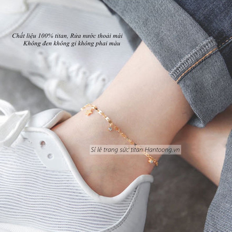 Lắc chân titan nữ không gỉ hình trăng sao dễ thương mạ vàng 18k phong cách hàn quốc