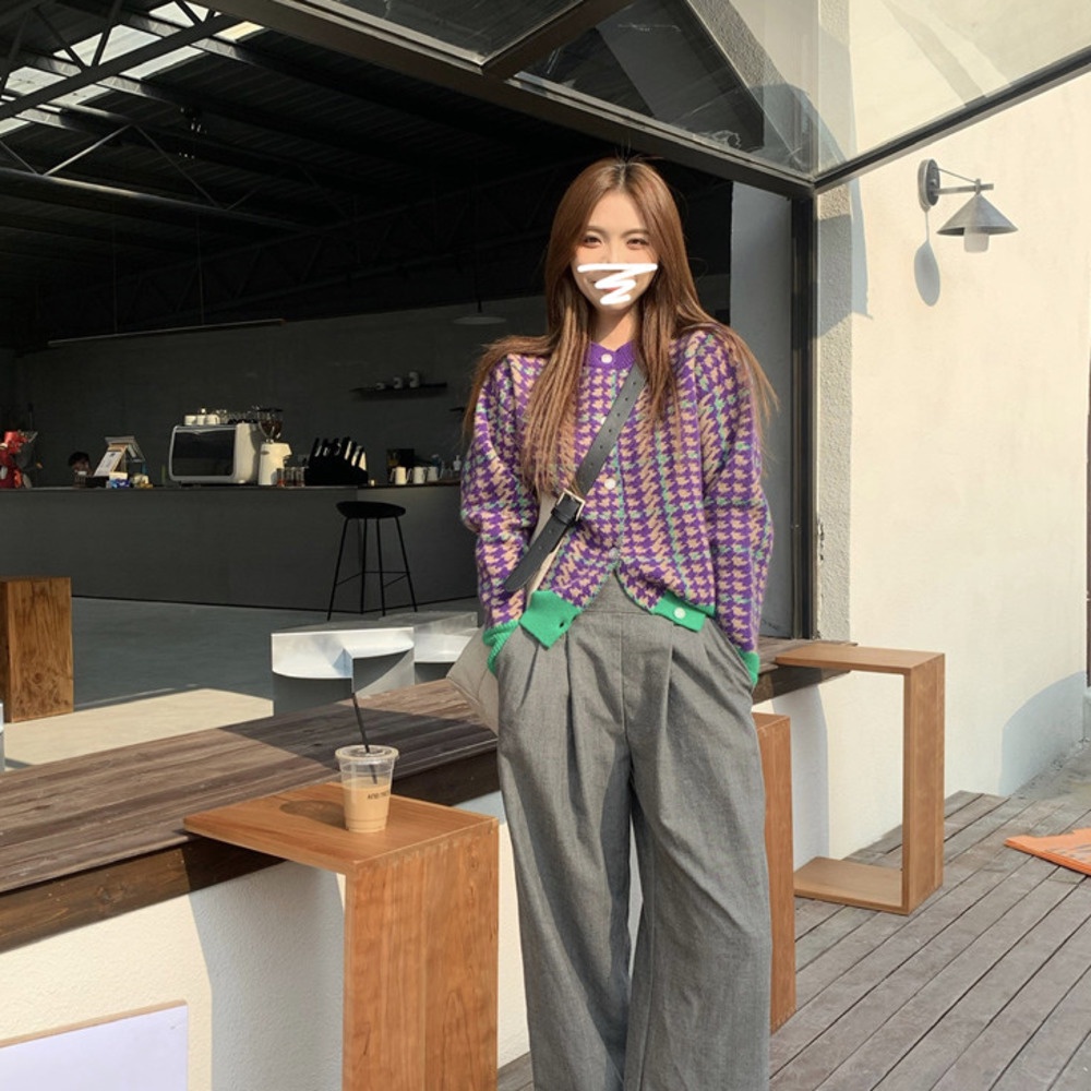 Áo Nịt Dệt Kim 177569Giày Lười Họa Tiết Houndstooth Màu Sắc Tương Phản Cá Tính