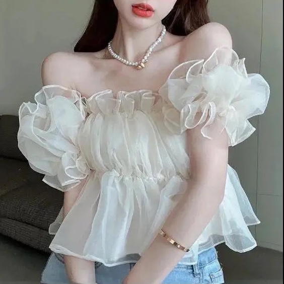 Áo Kiểu Tay Phồng Hở Vai Bằng Vải Voan Thời Trang Mùa Hè Dành Cho Bạn Nữ
