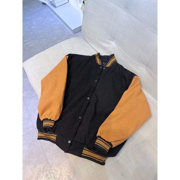 Áo Khoác Bomber Phối Nam Nữ T-A-N from rộng vai sệ-AKBDL01- trơn dể phối đồ màu đen ảnh thật