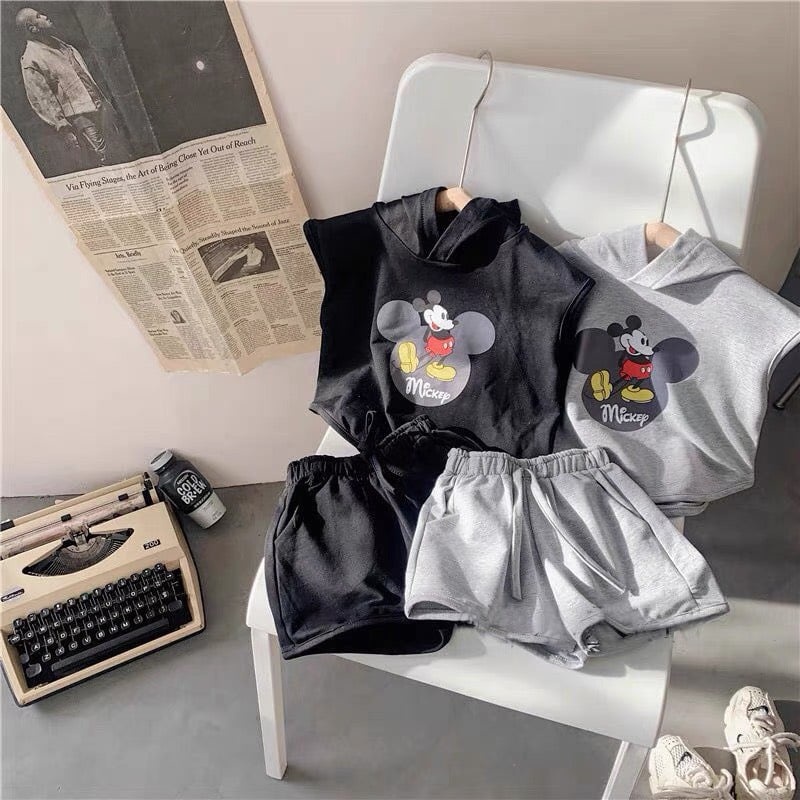 Bộ Hoodie Ba Lỗ Cho Bé Trai Và Bé Gái In Hình Chuột Mickey Heri Kids