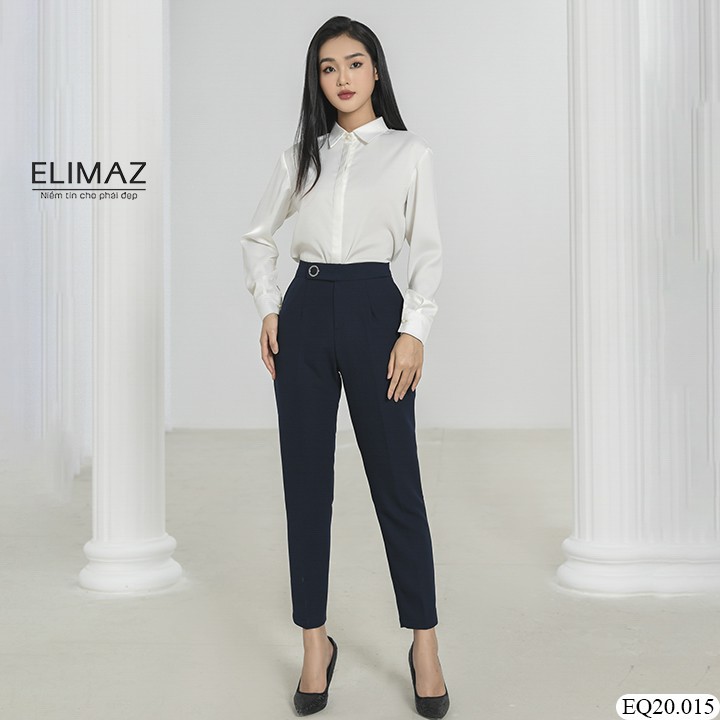 Quần tây âu nữ dáng baggy lưng cao có đai tròn nhỏ trang trí, co dãn nhẹ, chất liệu tuyết mưa cao cấp Elimaz EQ20.015 -