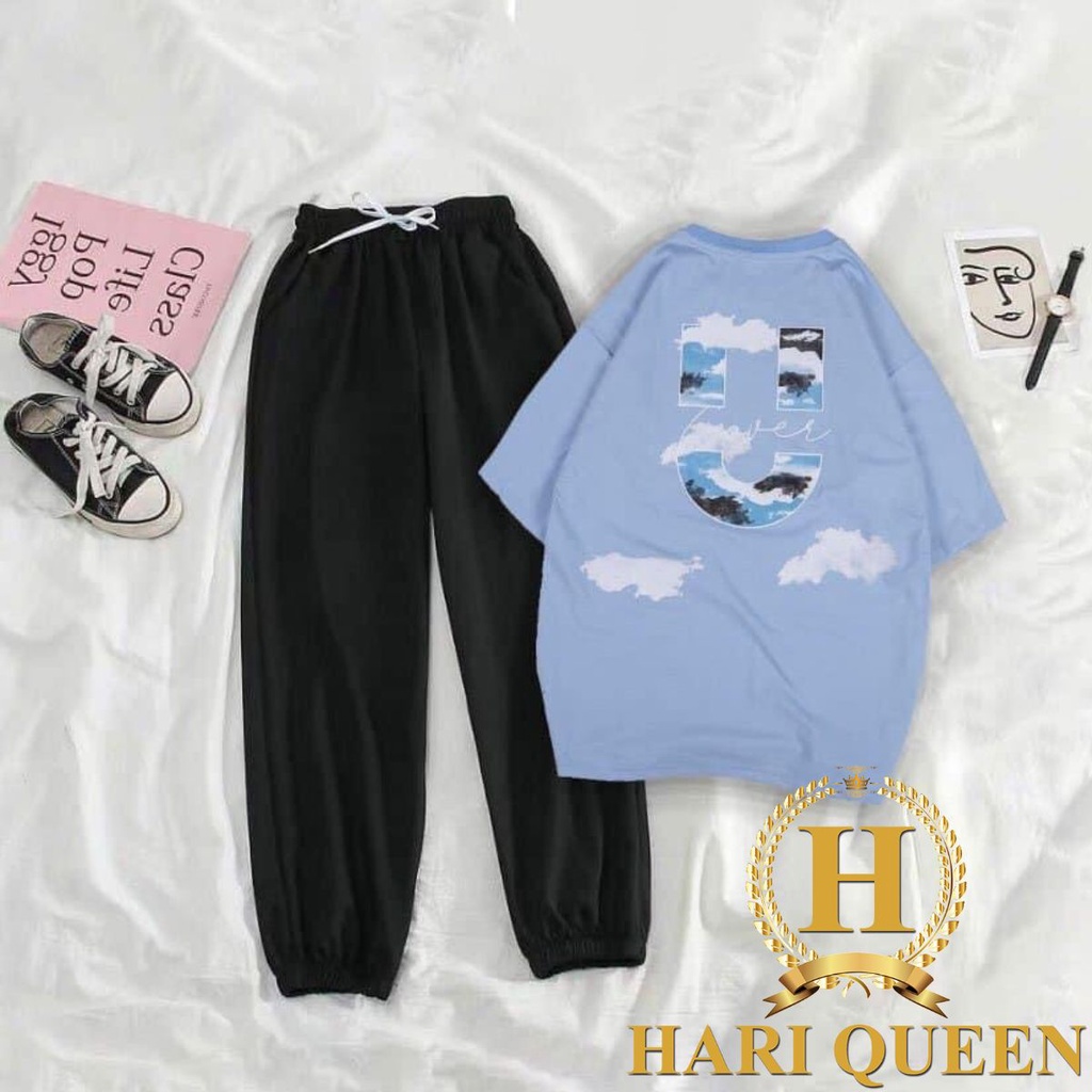 Sét áo phông U đám mây + quần chun gấu đen HARI0321