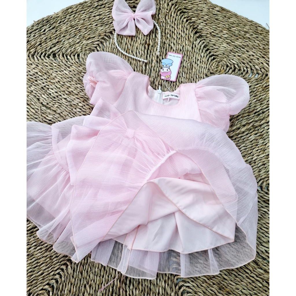 Đầm công chúa TẶNG Bờm nơ Su Shop -Váy thiết kế trẻ em -váy tơ hồng cộc tay