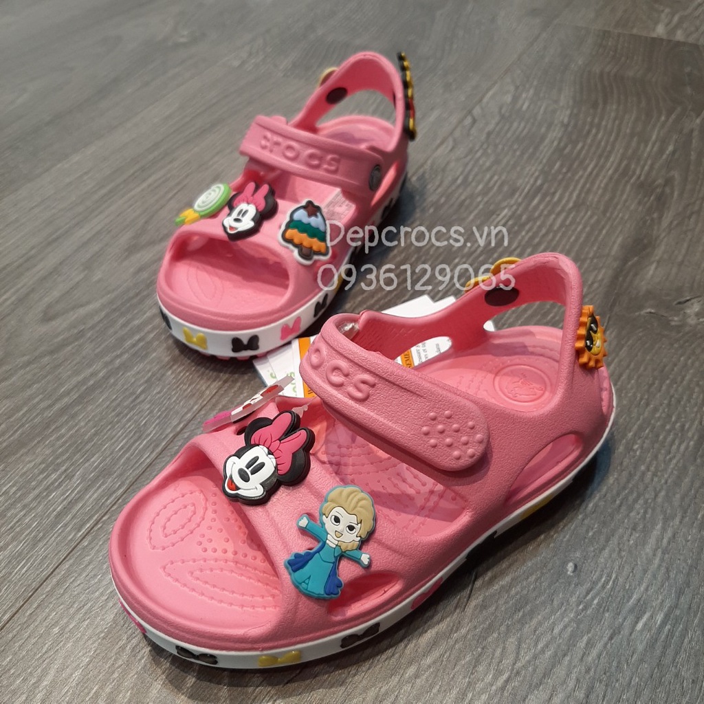 (Hàng cao cấp) Sandal crocs bé gái màu hồng trái tim, xăng đan cross trẻ em chuột minnie - Crocs house