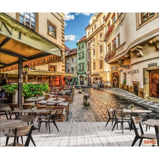 tranh dán tường 3D quán cafe, trà sữa
