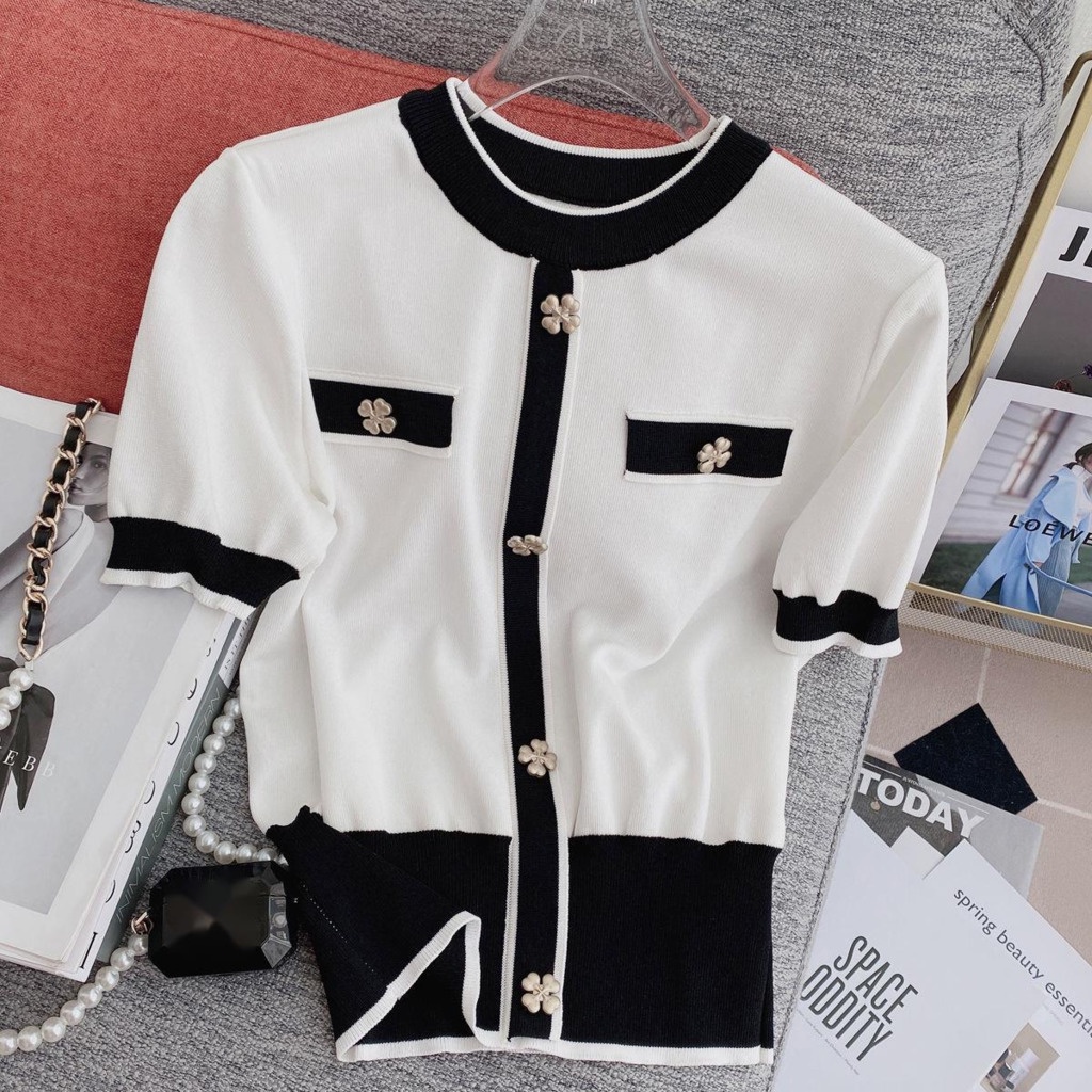 Áo Thun Dệt Kim Tay Ngắn Dáng Rộng Thời Trang Mùa Hè Dành Cho Nữ