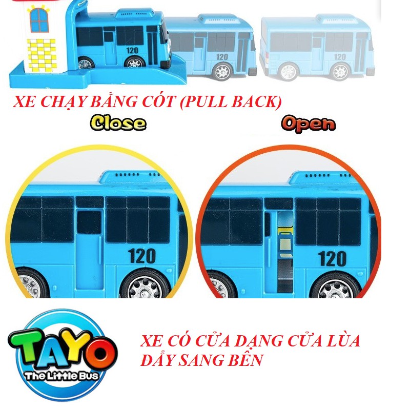 Đồ chơi xe ô tô buýt Tayo the little Bus garage Đồ chơi trẻ em Bộ sản phẩm gồm 4 nhà và xem ô tô chạy cót