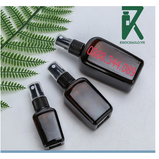 Chai tinh dầu ,thủy tinh vuông nâu vòi phun sương đen 10ml,20ml,30ml,50ml