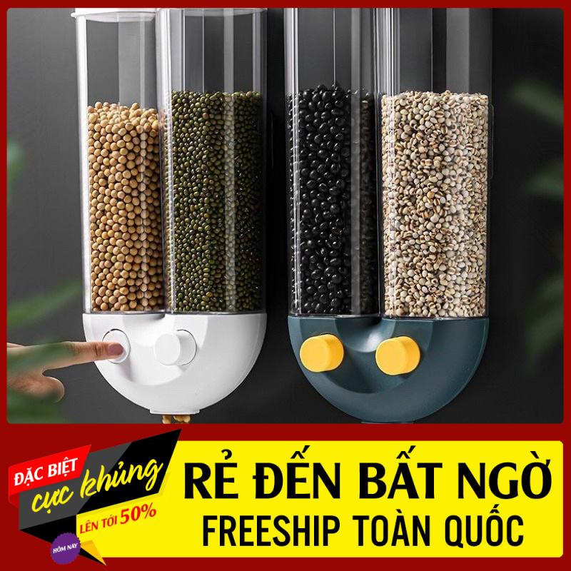 Thùng đựng gạo ngũ cốc gắn tường chia ngăn, thùng đựng gạo thông minh, thùng đựng ngũ cốc
