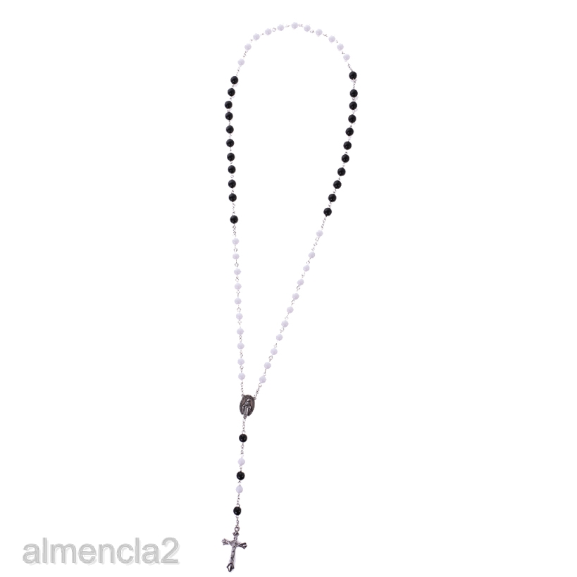Mens Hip 8mm Bead Rosary Pray Hand Jesus Cross Pendant Necklace Black