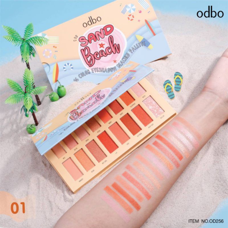 [Mẫu Mới] Bảng Phấn Mắt  Odbo Sand Beach OD256  Gồm 16 Ô Màu Lì và Ánh Nhũ