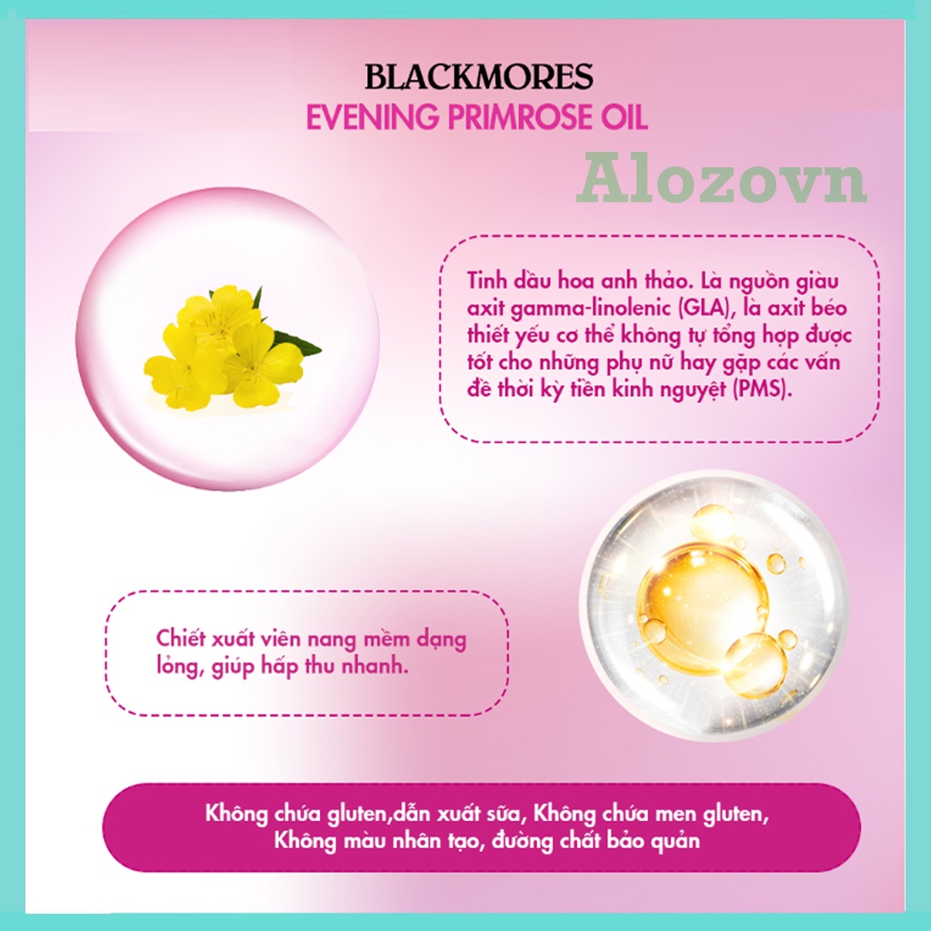 Tinh dầu anh thảo Evening Primrose Oil Blackmores 190 viên hỗ trợ đẹp da, Cải thiện sinh lý nữ