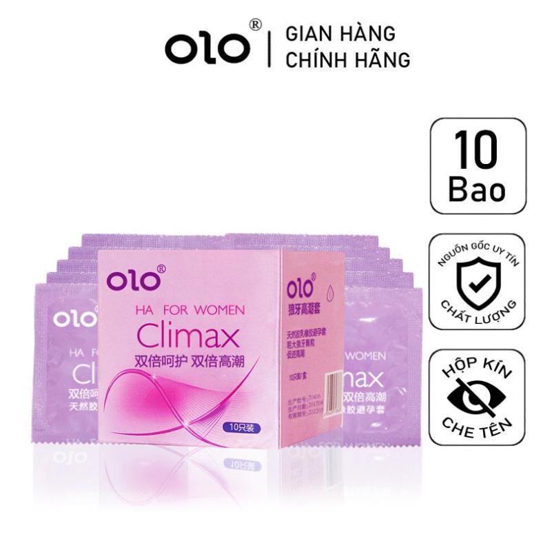 Bao Cao Su Gai Bi OLO Climax 936 Gai Bao Cao Su Siêu Mỏng Nhiều Gel Bôi Trơn Hộp 10 BCS