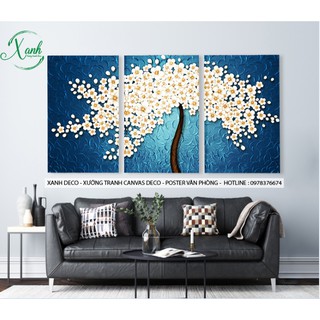 Bộ tranh canvas lá cây nền xanh nghệ thuật tặng đinh treo tranh