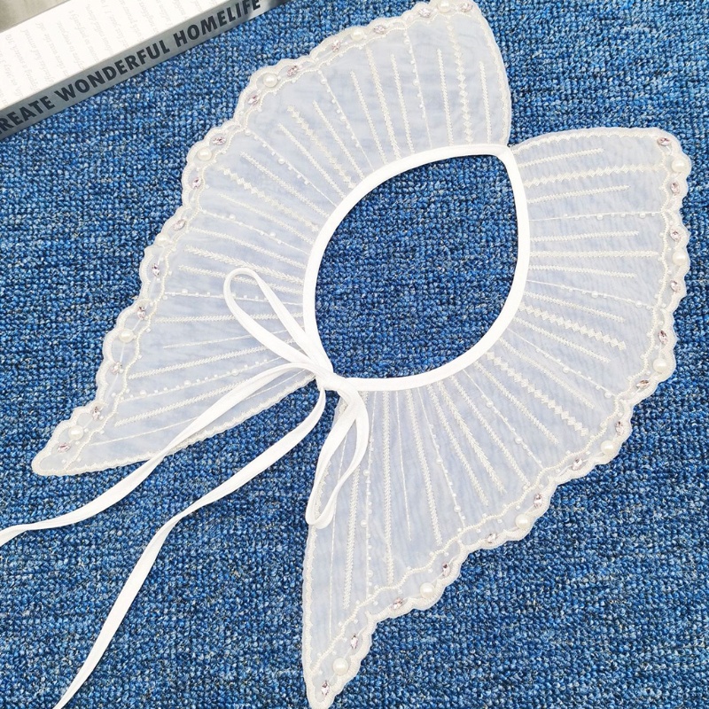 Yoioi Khăn Choàng Cổ Đính Hạt Ngọc Trai Giả Thêu Sọc Có Thể Tháo Rời Thắt Nơ Trang Sức Cho Nữ Ca