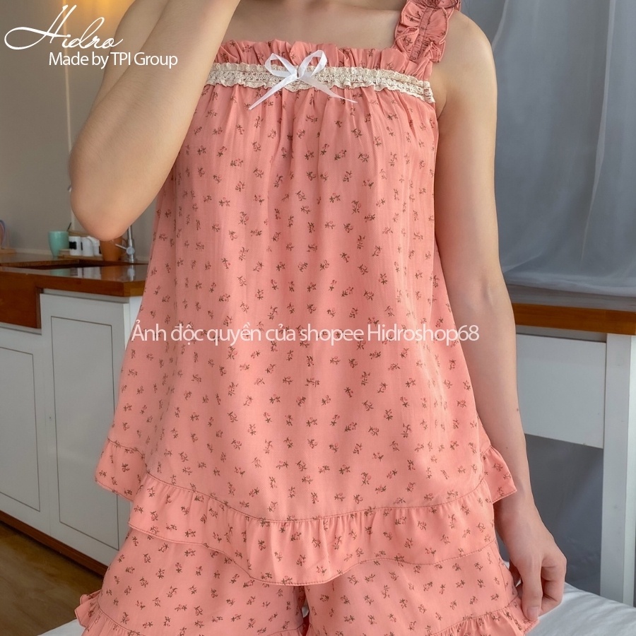 Set Bộ Hoa Nhí Áo Hai Dây Bèo Ngực Kèm Quần Đùi Bèo Vintage Siêu Mát