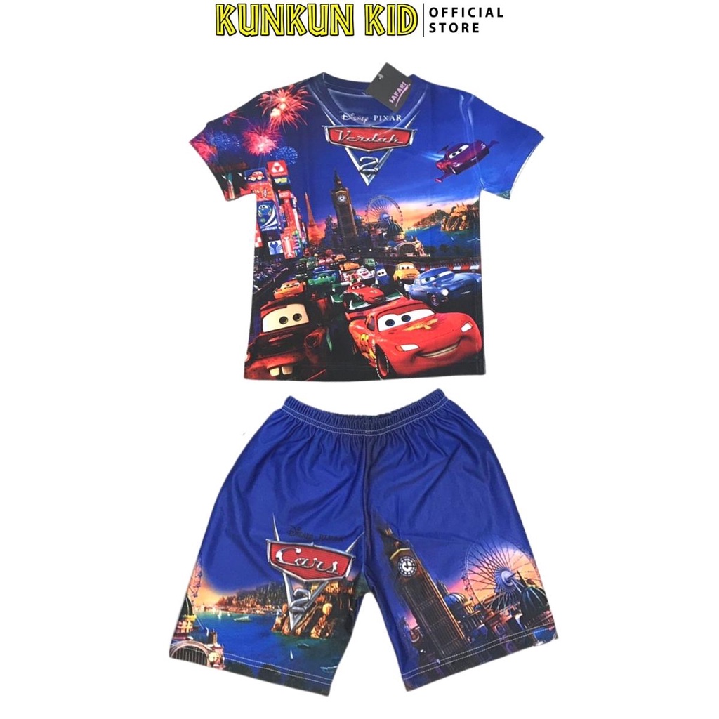 Set quần áo bé trai size đại từ 10kg-40kg chất Thun lạnh in 3d hình vương quốc xe hơi Kunkun Kid TP003