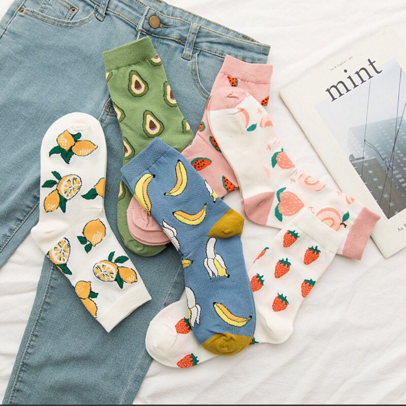 Tất Vớ Cao Cổ Nam Nữ Hình Hoa Quả Nhiều Màu Ngộ Nghĩnh Đáng Yêu Chất Cotton Dày Dặn Hàng Quảng Châu Cao Cấp Mơ House