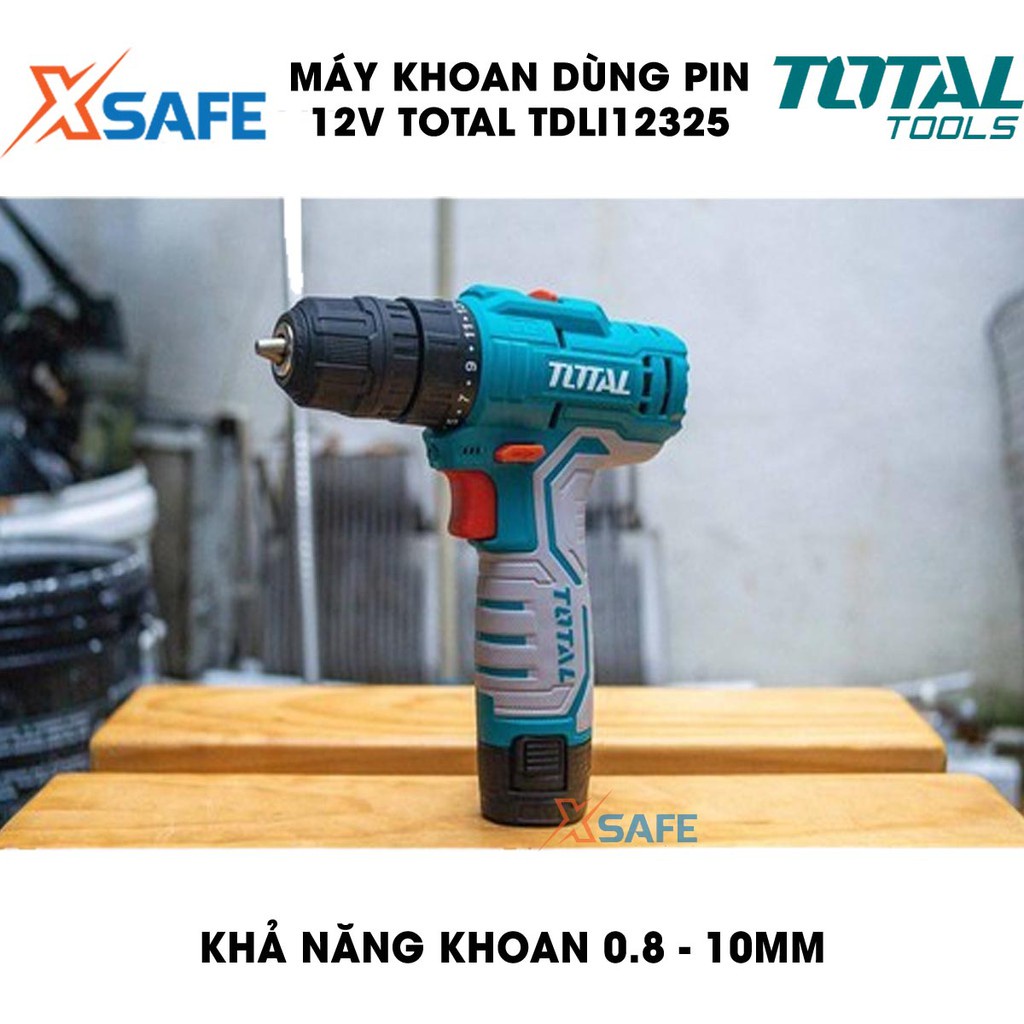 Máy khoan dùng pin 12V TOTAL TDLI12325 Kèm 2 Pin 1.5Ah 1 Sạc 1 mũi vít CR-V 65mm Máy khoan cầm tay chính hãng