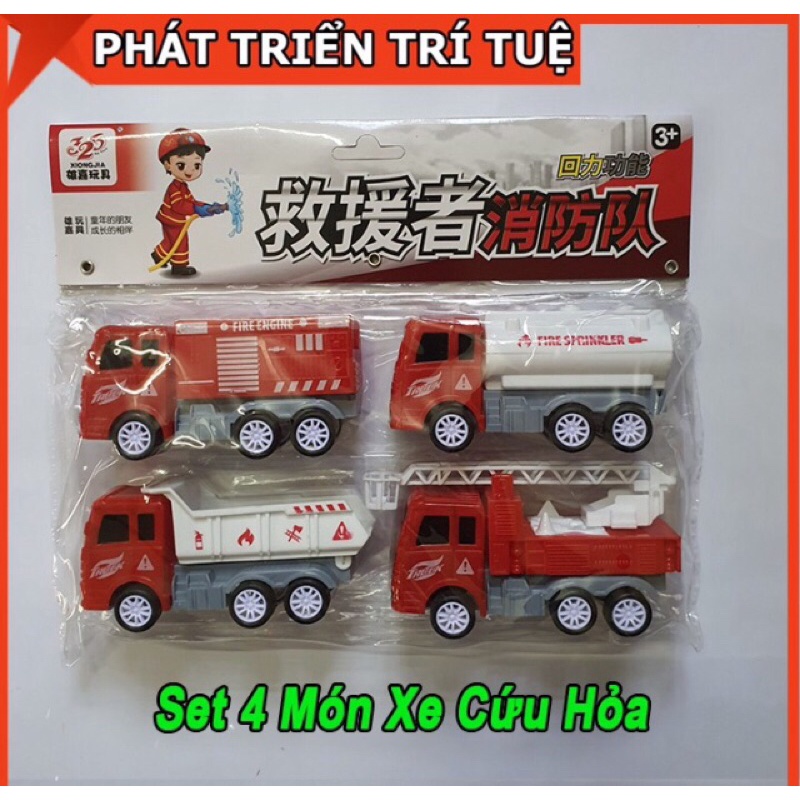 [ TÚI 4 XE CỨU HOẢ ] đồ chơi túi 4 xe cứu hoả