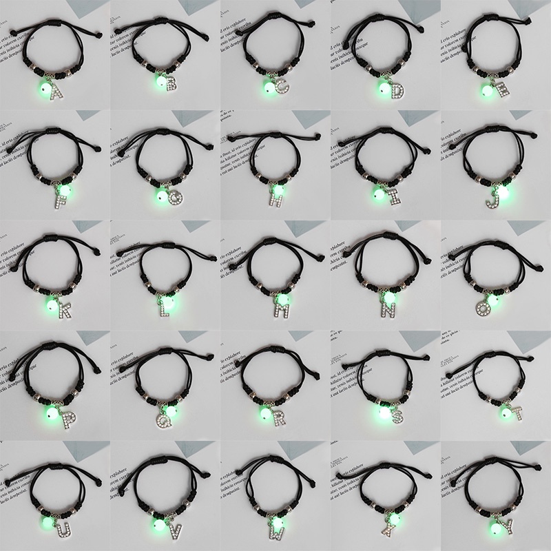 【kifli】Vòng Tay Dây Bện Mặt 26 Chữ Cái Tiếng Anh Phát Sáng Thời Trang Hàn Quốc