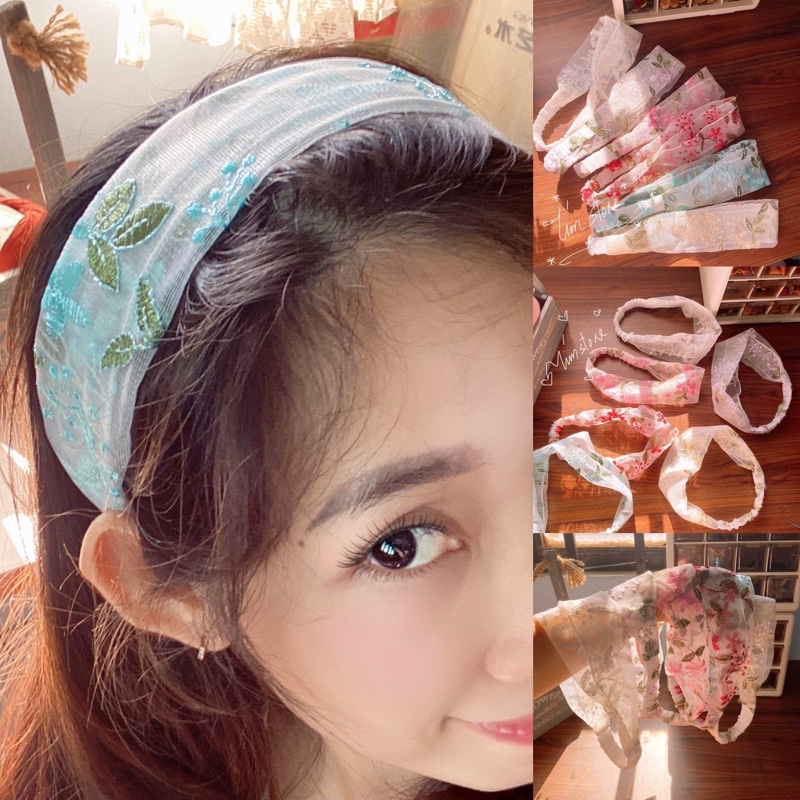 {Ảnh thật} BĂNG ĐÔ TÓC REN HOA THÊU HOT TREND, TURBAN HANDMADE PHONG CÁCH HÀN QUỐC ULLZANG