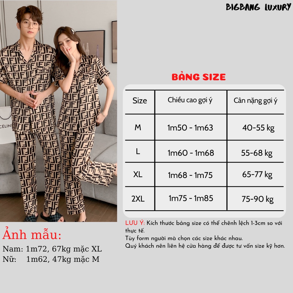Đồ Bộ Pyjama Áo cộc Quần dài Cao Cấp Bigbang Luxury Dành Cho Nam Và Nữ Chất Lụa Siêu Mát Đồ Ngủ Đôi Lụa Cao Cấp