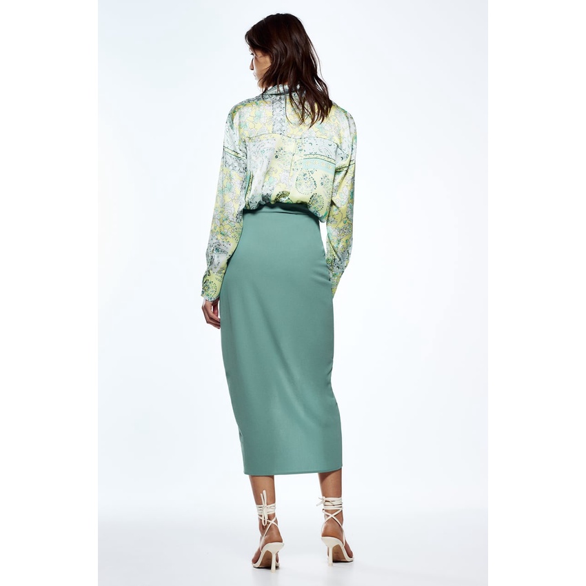 Zara Morocco full tag - Áo Zara sơ mi lụa xanh mát AH01SMLG41N10